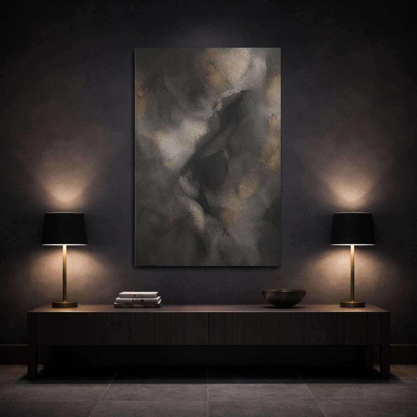 Mockup 3. Abstract Charcoal Passage shown as canvas print