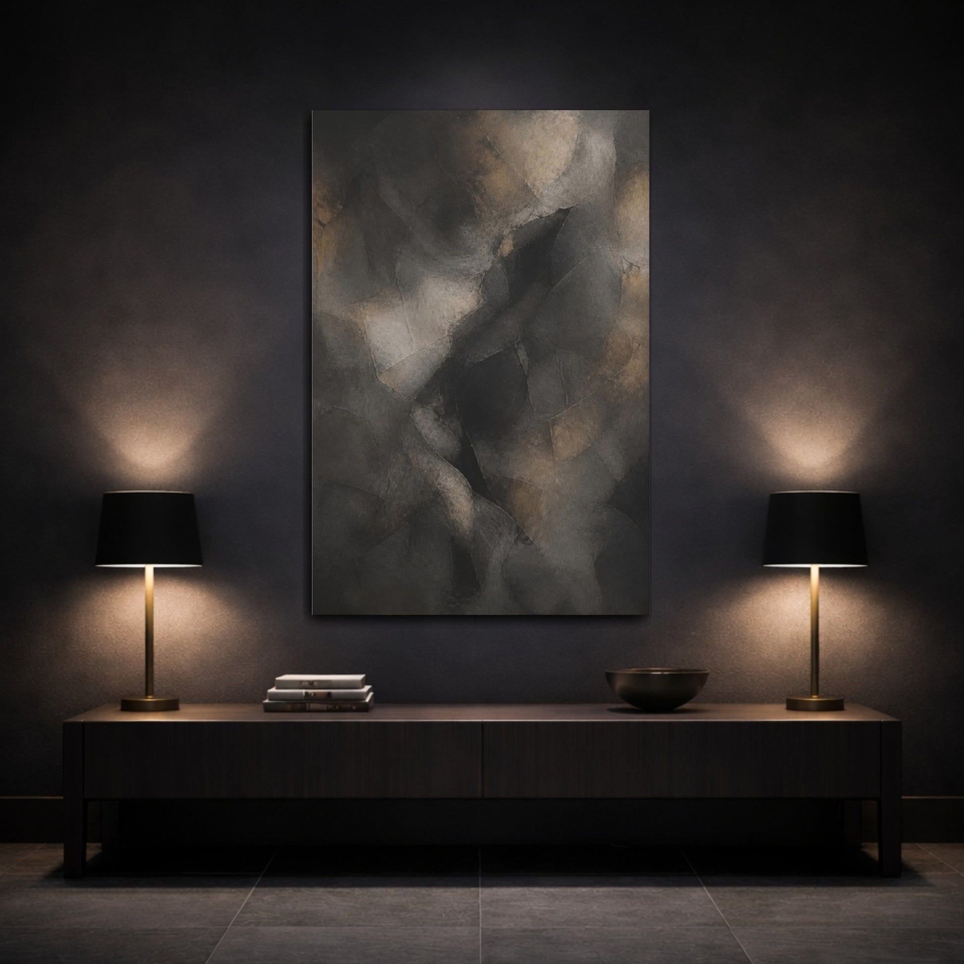 Mockup 3. Abstract Charcoal Passage shown as canvas print