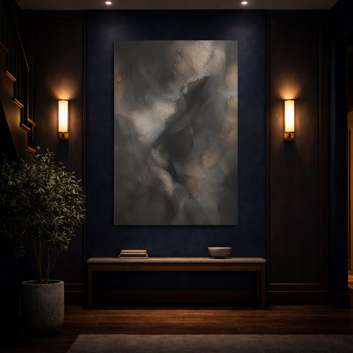 Mockup 4. Abstract Charcoal Passage shown as canvas print