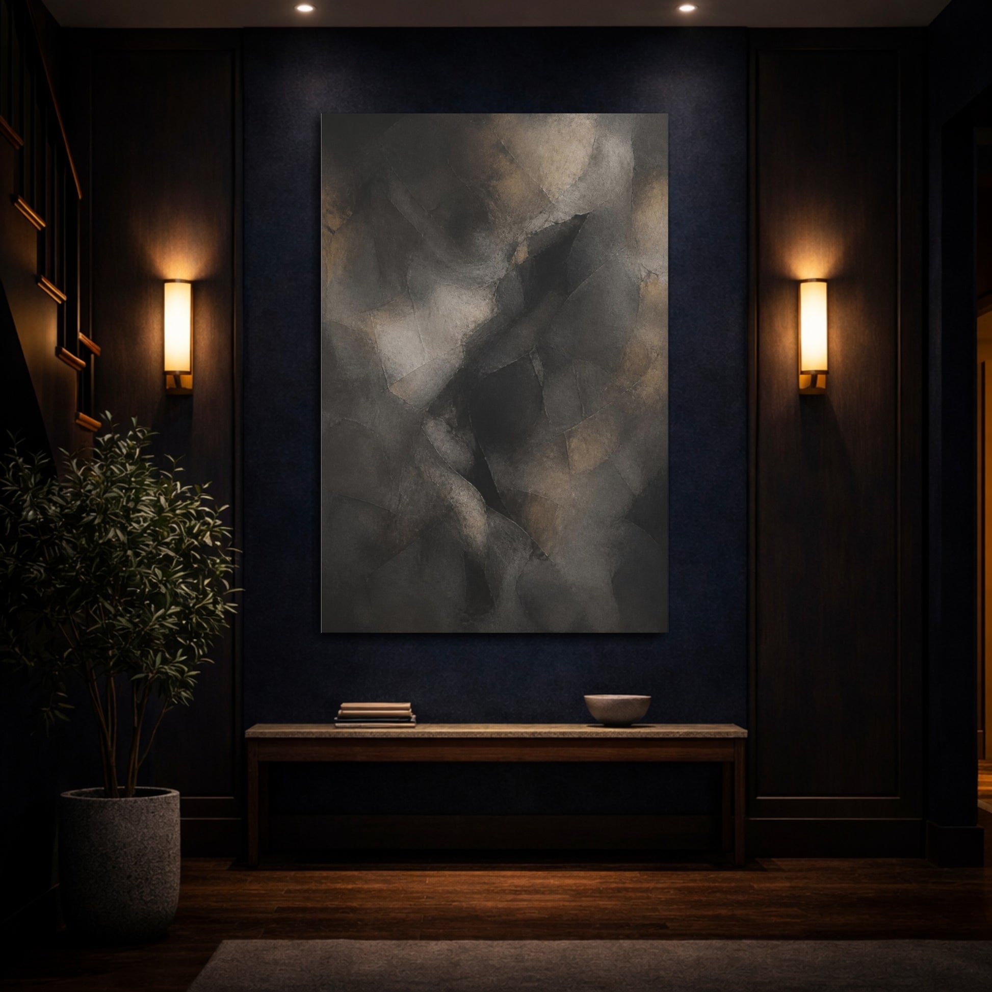Mockup 4. Abstract Charcoal Passage shown as canvas print