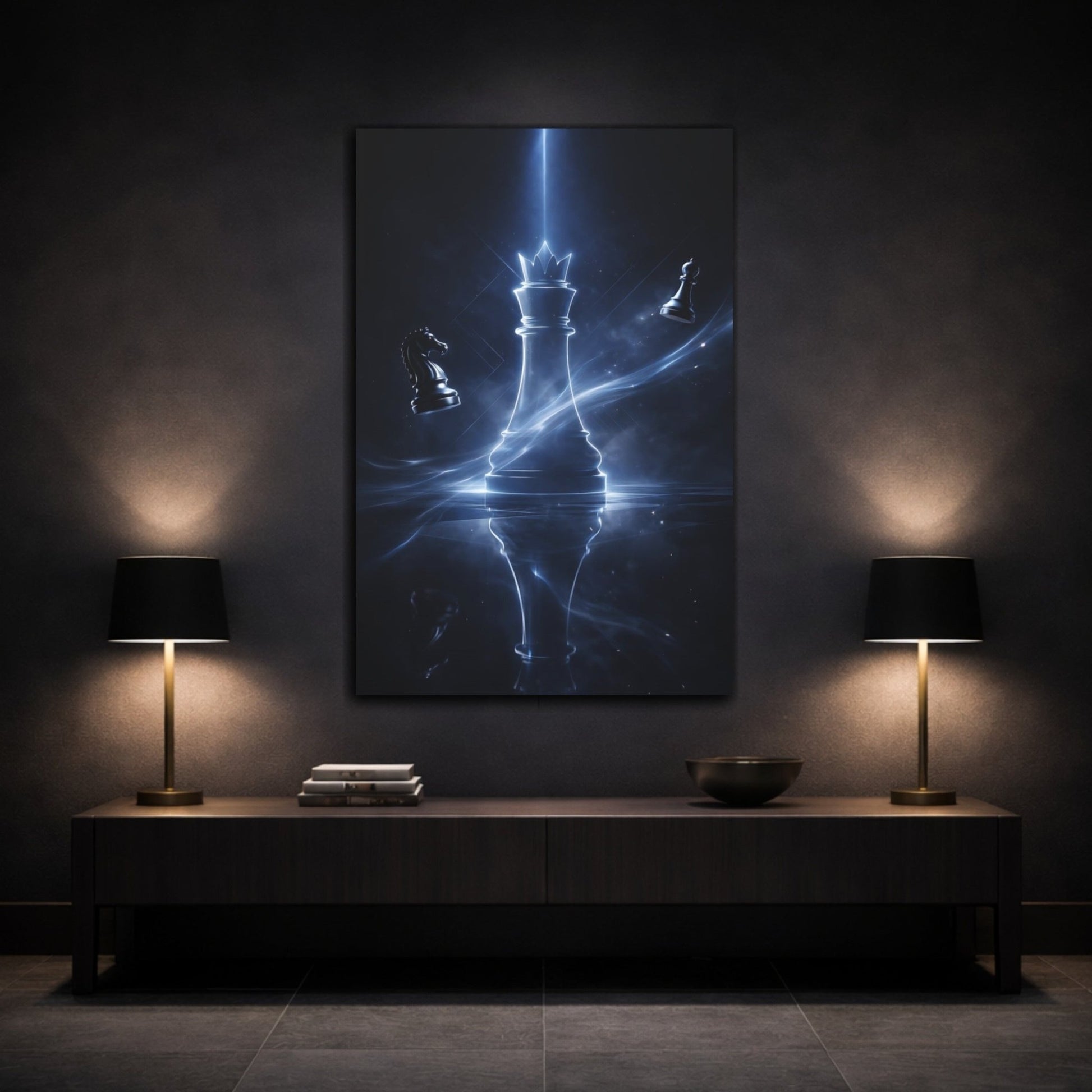 Abstract Chess King Blue - Canvas Wall Art Print - YesArtYes