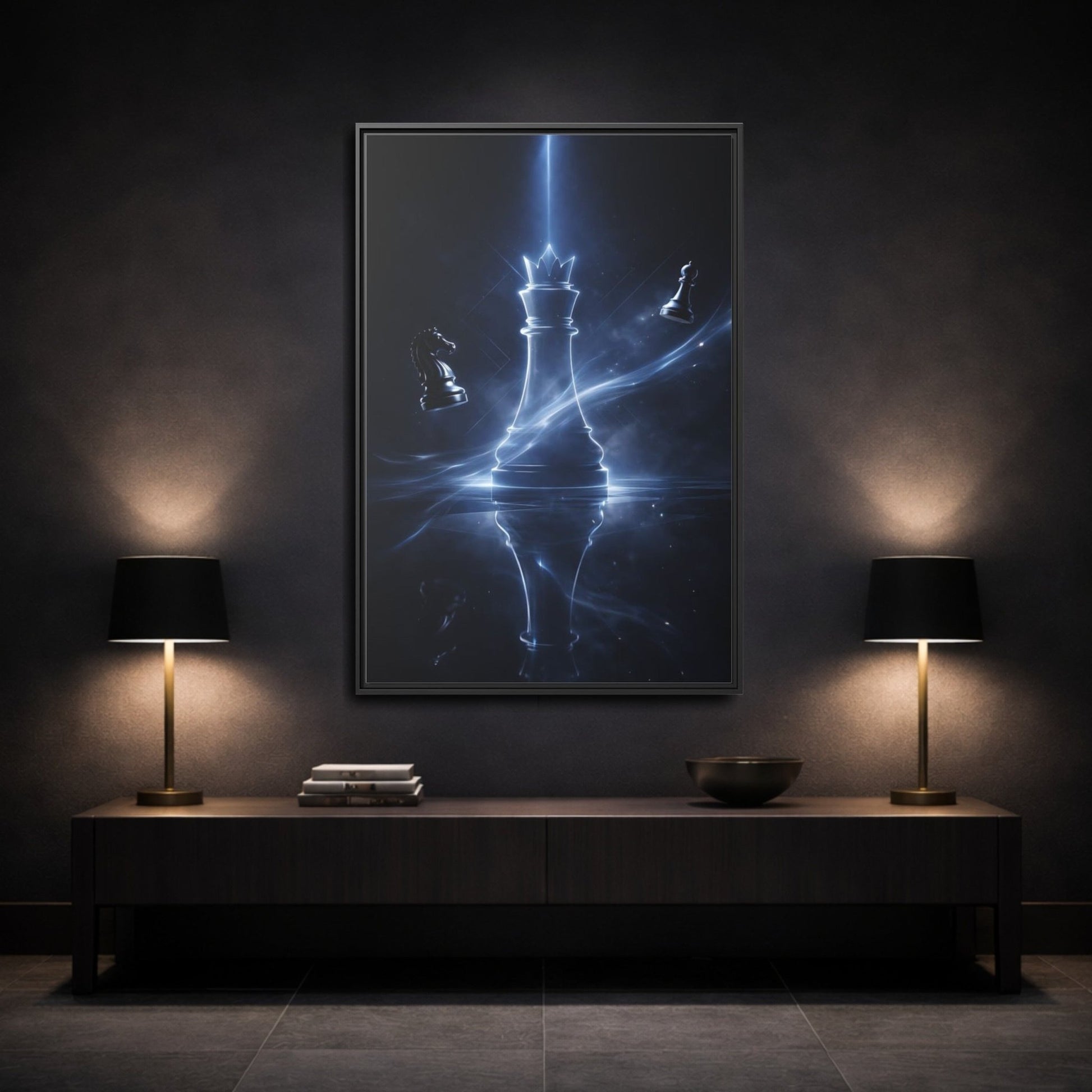 Abstract Chess Queen Blue - Framed Canvas Wall Art Print - YesArtYes