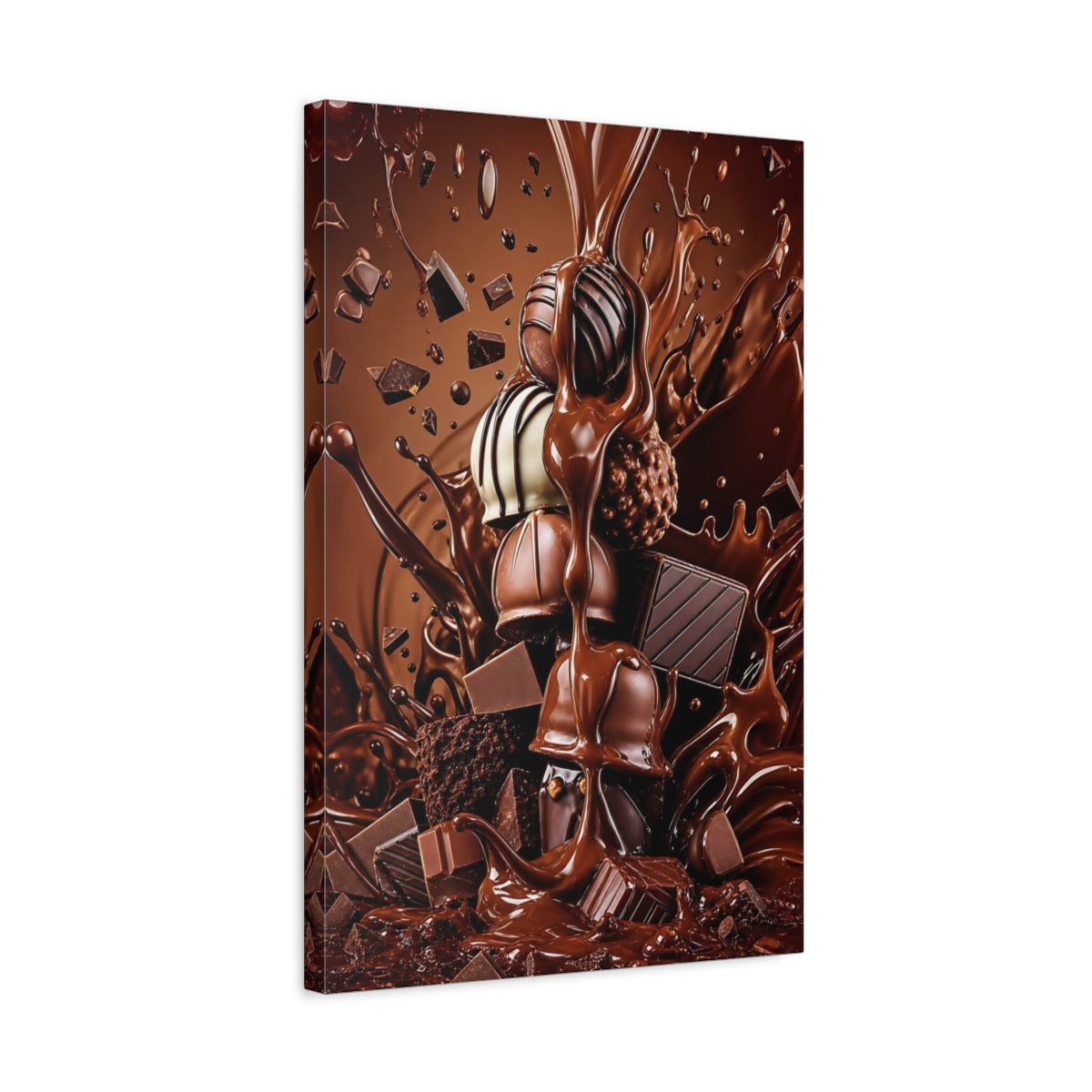 Side Mockup 3. Abstract Chocolate Rich Brown Chocolate shown as stretched canvas wall art