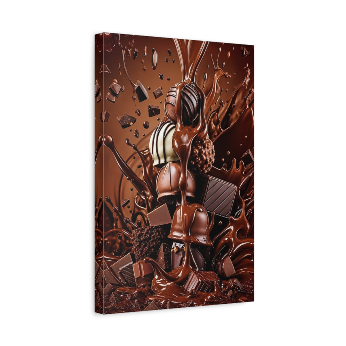 Side Mockup 4. Abstract Chocolate Rich Brown Chocolate shown as stretched canvas wall art