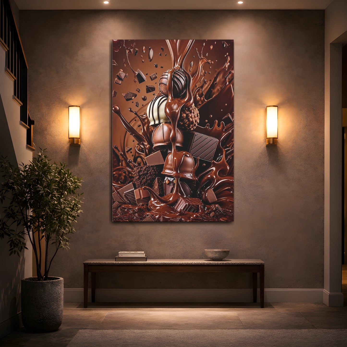 Mockup 2. Abstract Chocolate Rich Brown Chocolate shown as stretched canvas wall art