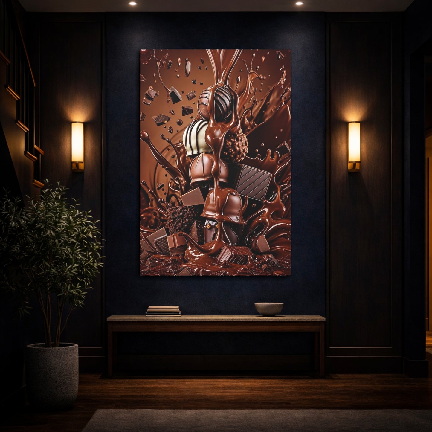 Mockup 4. Abstract Chocolate Rich Brown Chocolate shown as stretched canvas wall art