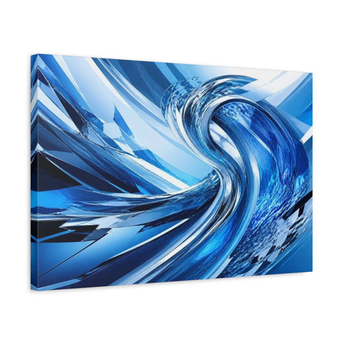 Side Mockup 3. Abstract Chrome Wave shown as canvas print