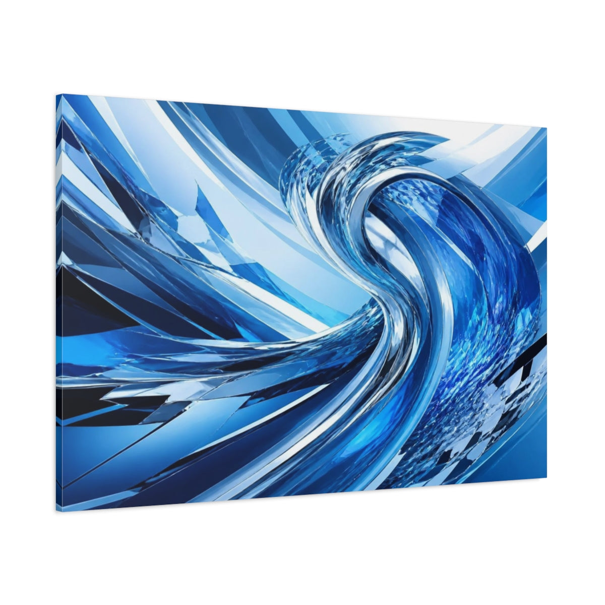 Side Mockup 1. Abstract Chrome Wave shown as canvas print