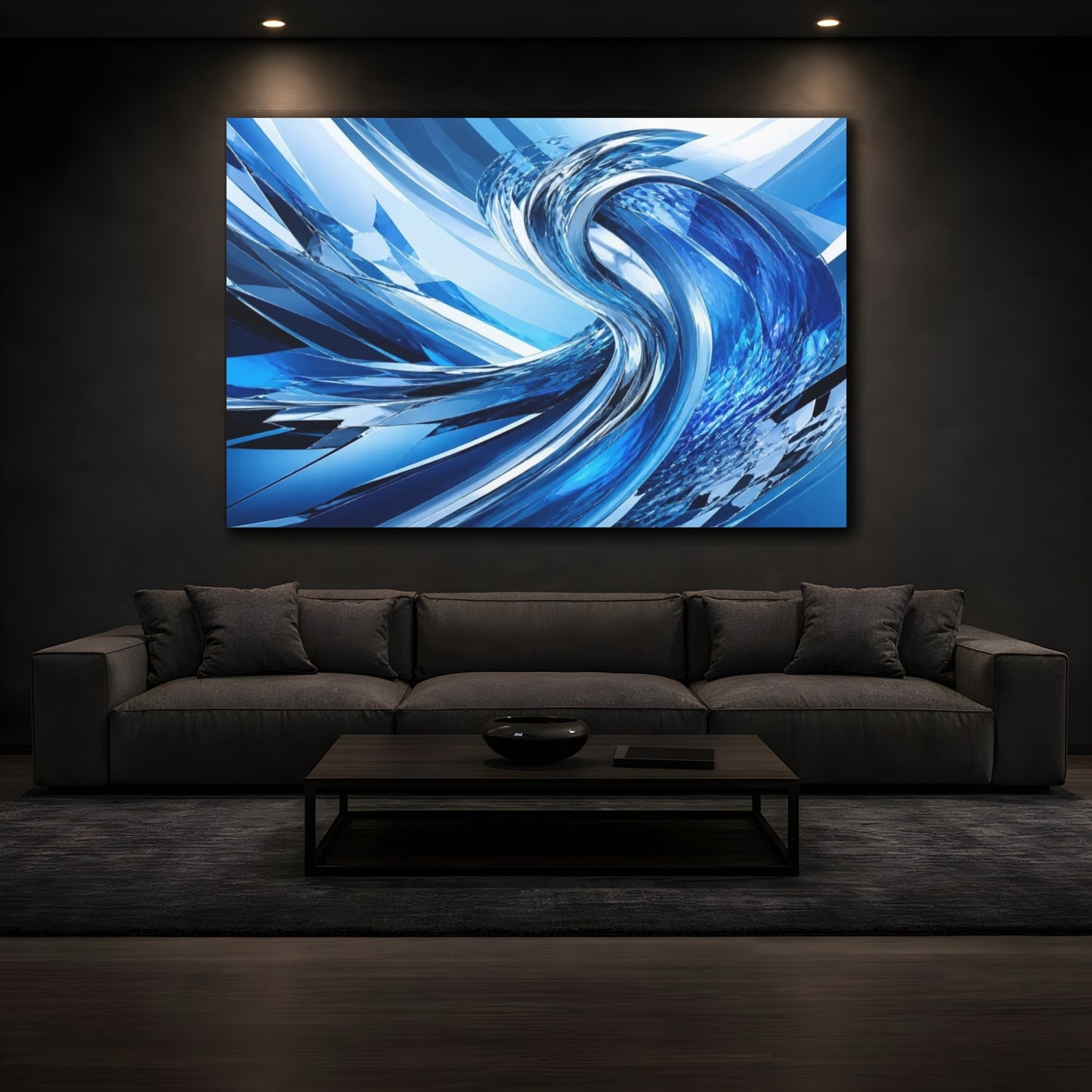 Mockup 3. Abstract Chrome Wave shown as canvas print