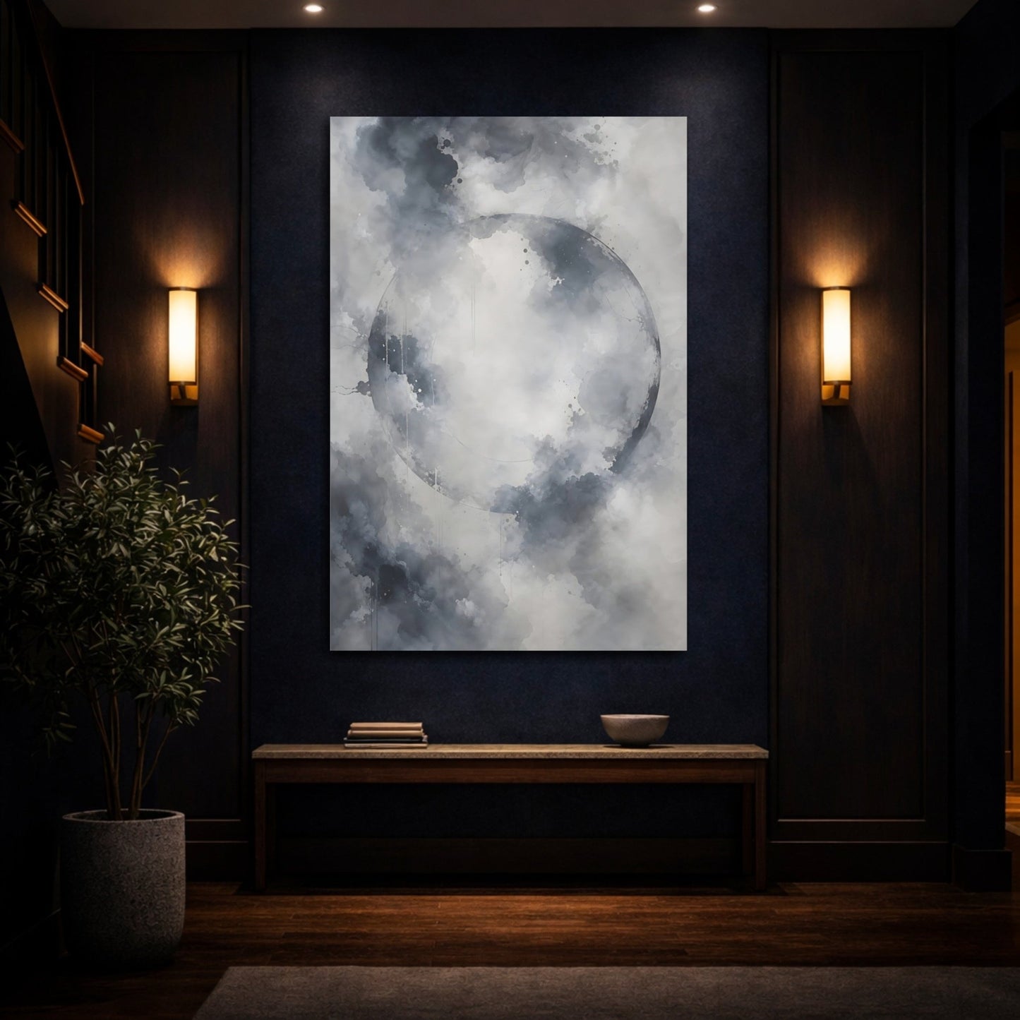 Abstract Circle Gray And White Canvas Print – Living Room, Above Couch - YesArtYes