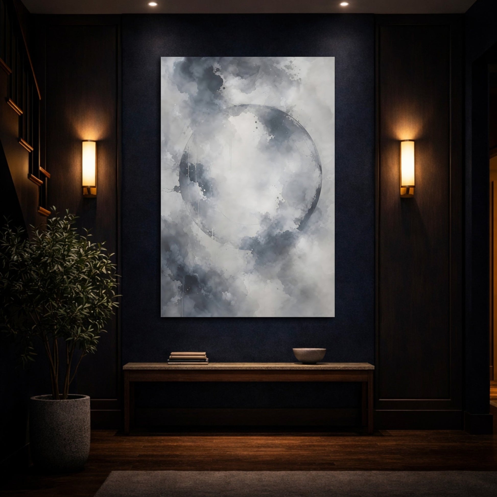 Abstract Circle Gray And White Canvas Print – Living Room, Above Couch - YesArtYes