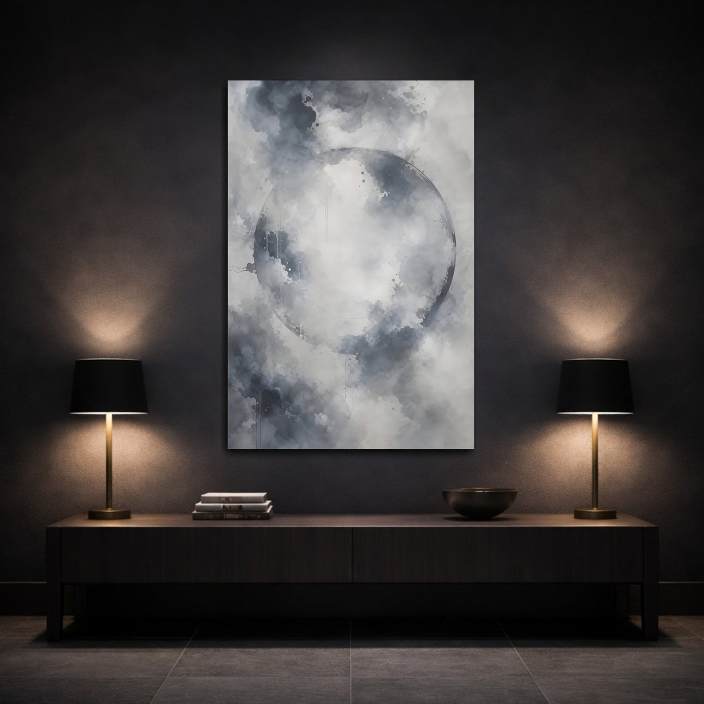 Abstract Circle Gray And White Canvas Print – Living Room, Above Couch - YesArtYes