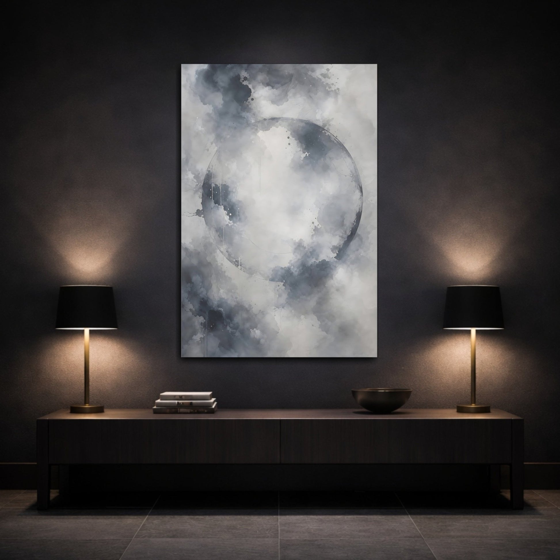 Abstract Circle Gray And White Canvas Print – Living Room, Above Couch - YesArtYes