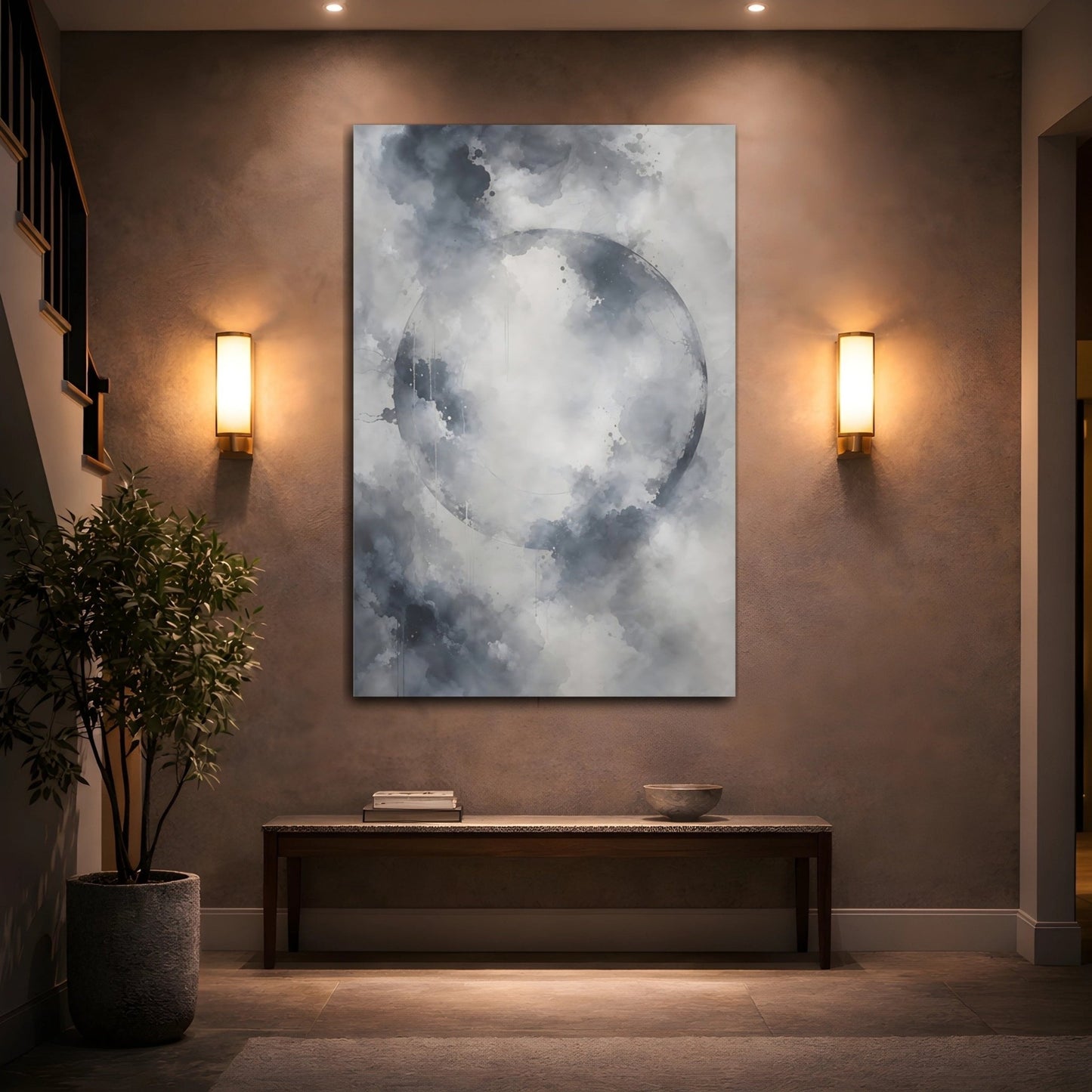 Abstract Circle Gray And White Canvas Print – Living Room, Above Couch - YesArtYes