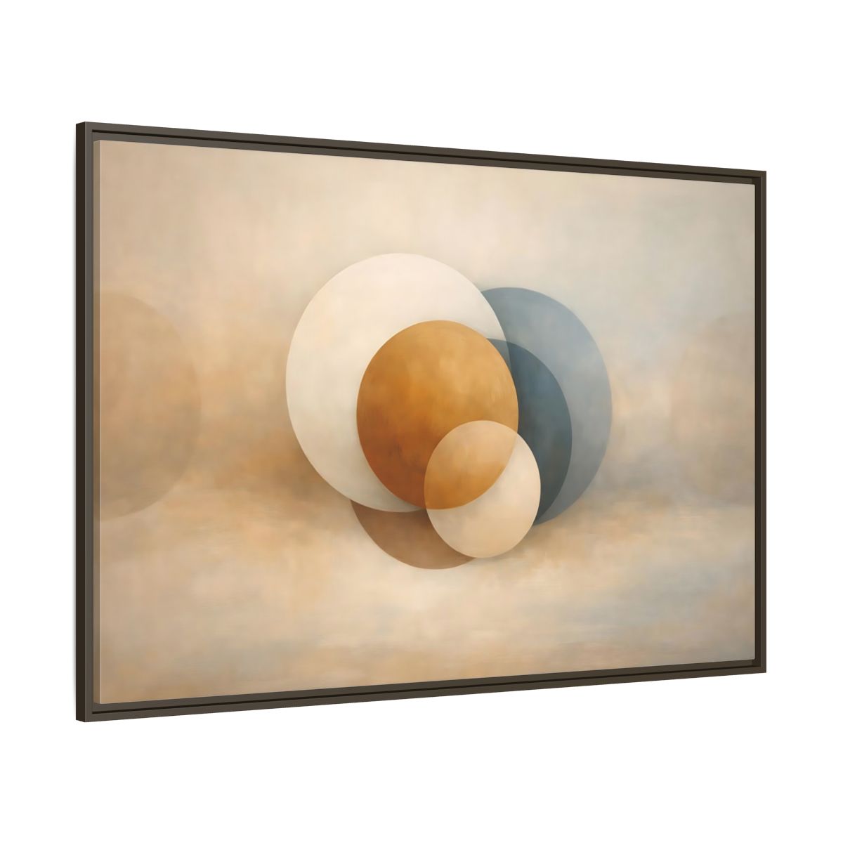 Main Mockup. Abstract Circles Earth Tone Circles shown as stretched canvas wall art