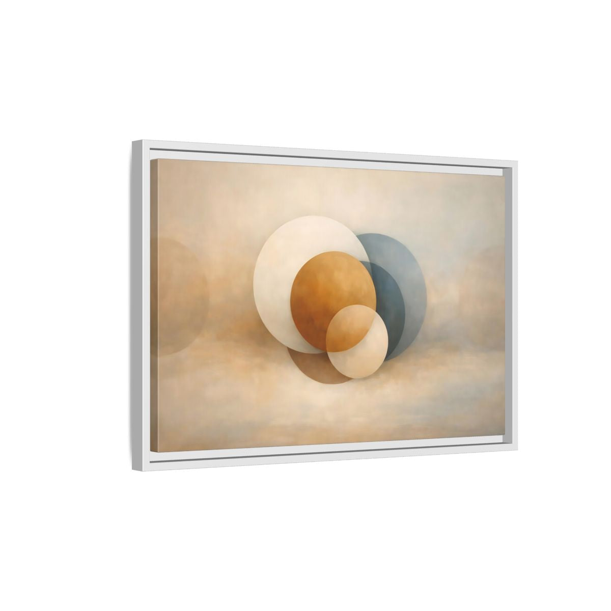 Side Mockup 1. Abstract Circles Earth Tone Circles shown as stretched canvas wall art