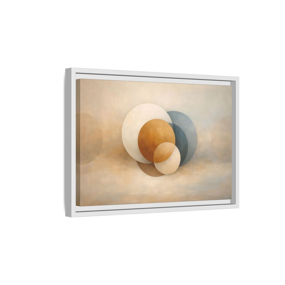 Side Mockup 4. Abstract Circles Earth Tone Circles shown as stretched canvas wall art