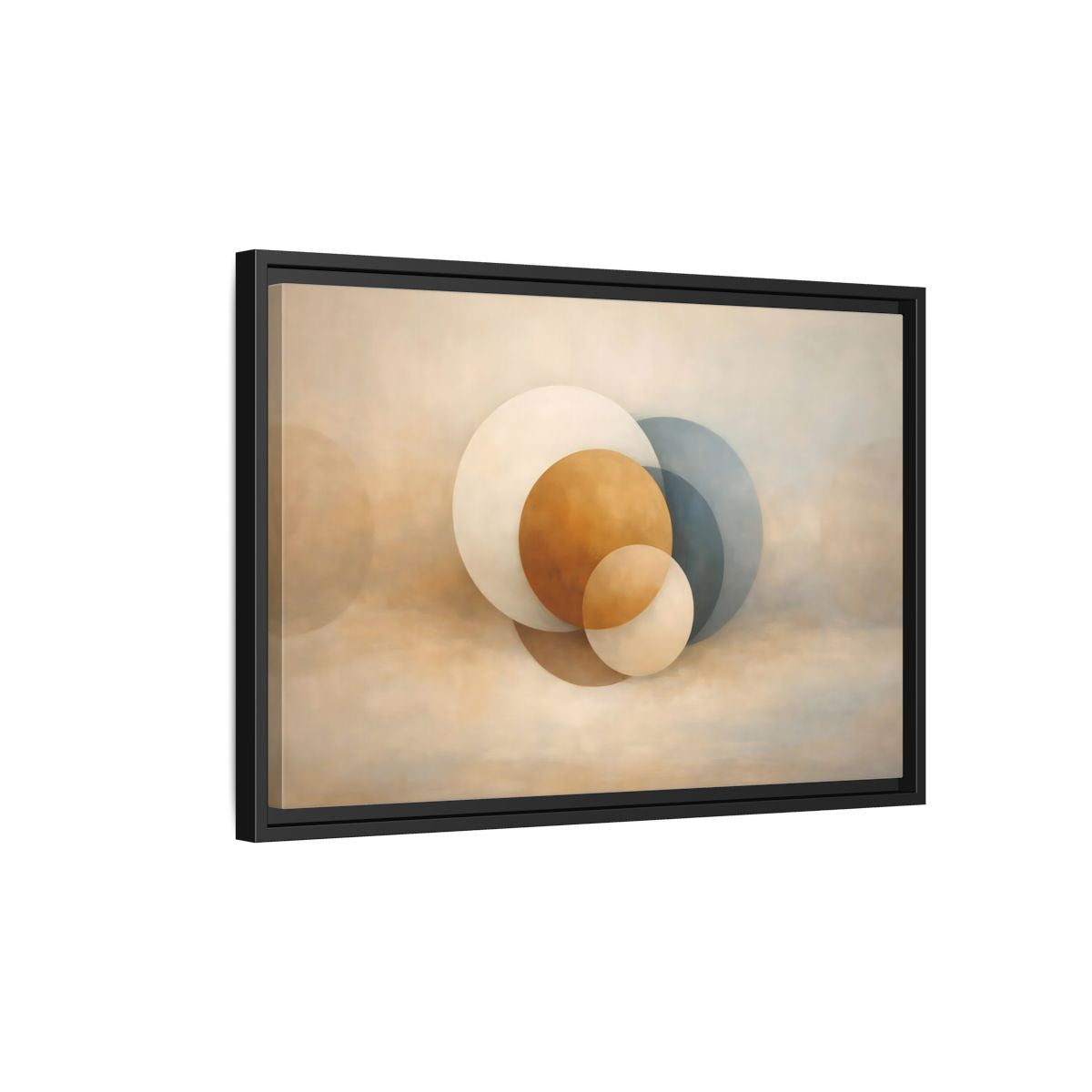 Side Mockup 3. Abstract Circles Earth Tone Circles shown as stretched canvas wall art