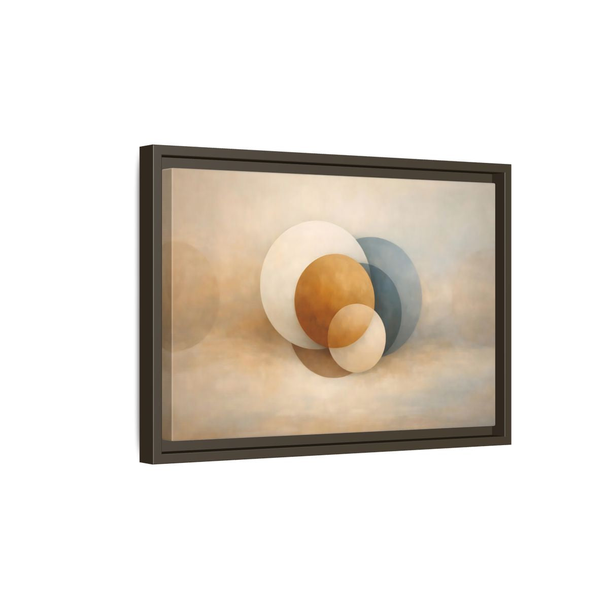 Side Mockup 5. Abstract Circles Earth Tone Circles shown as stretched canvas wall art