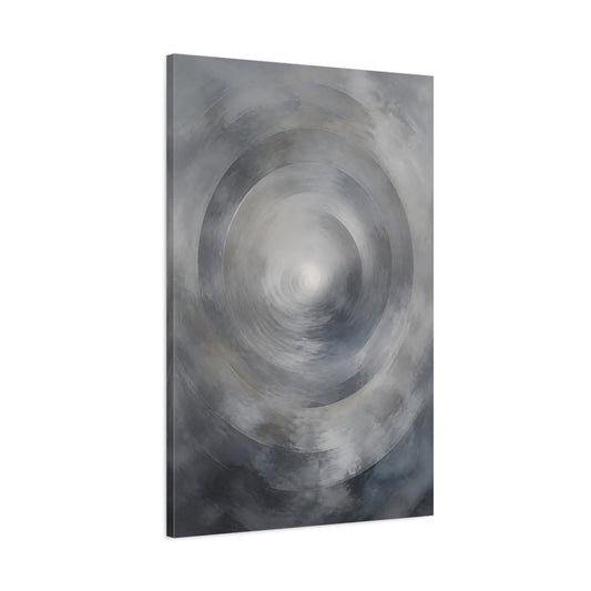 Main Mockup. Abstract Circles Grey Abstract shown as stretched canvas wall art