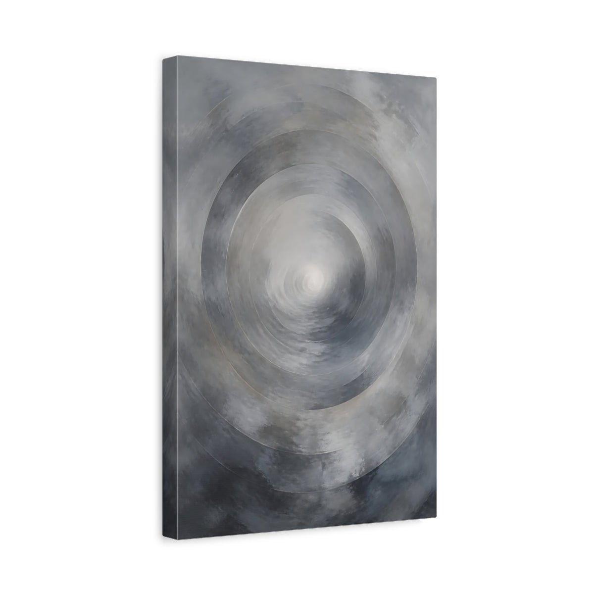 Side Mockup 4. Abstract Circles Grey Abstract shown as stretched canvas wall art