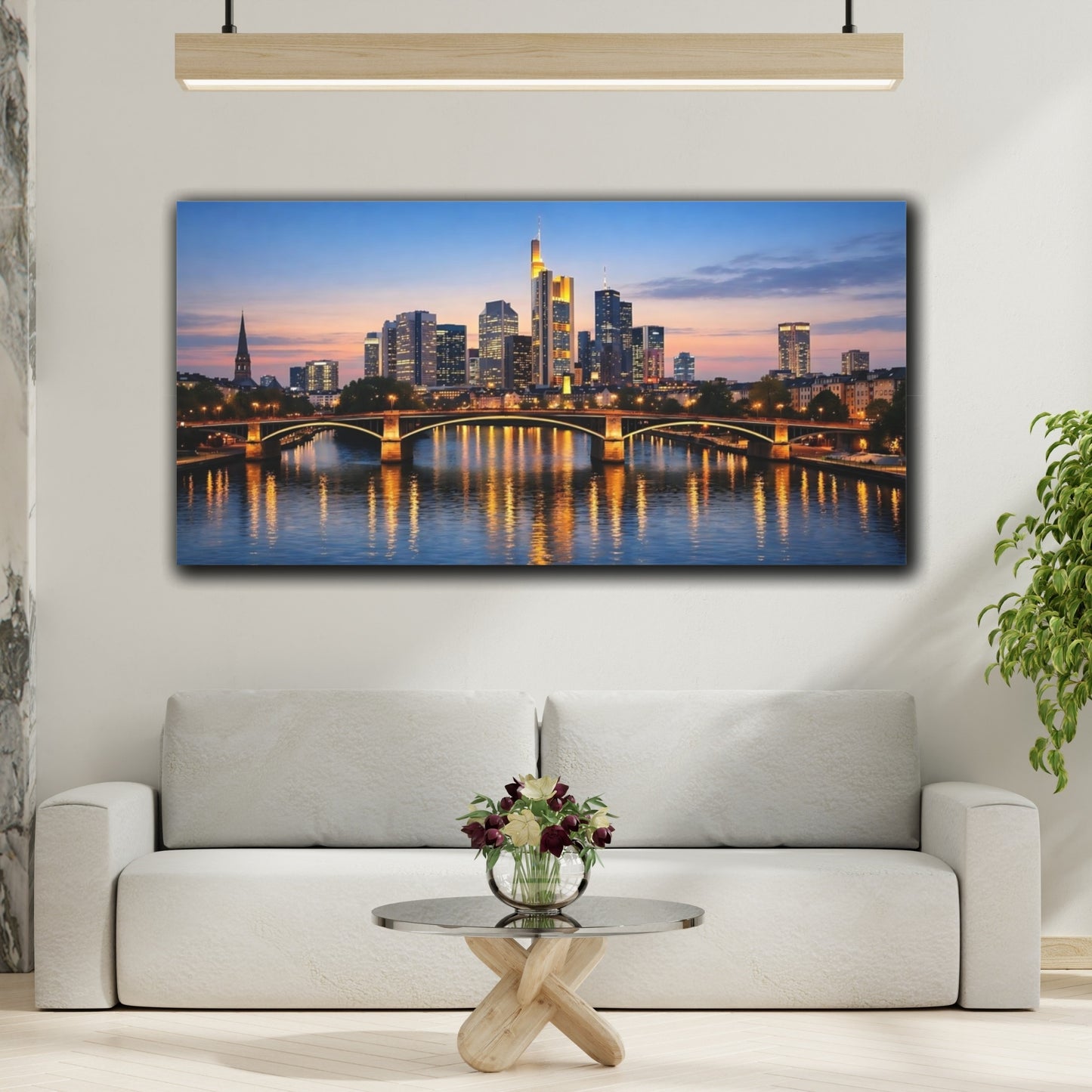 Mockup 3. Abstract City Skyline City At Dusk shown as stretched canvas wall art