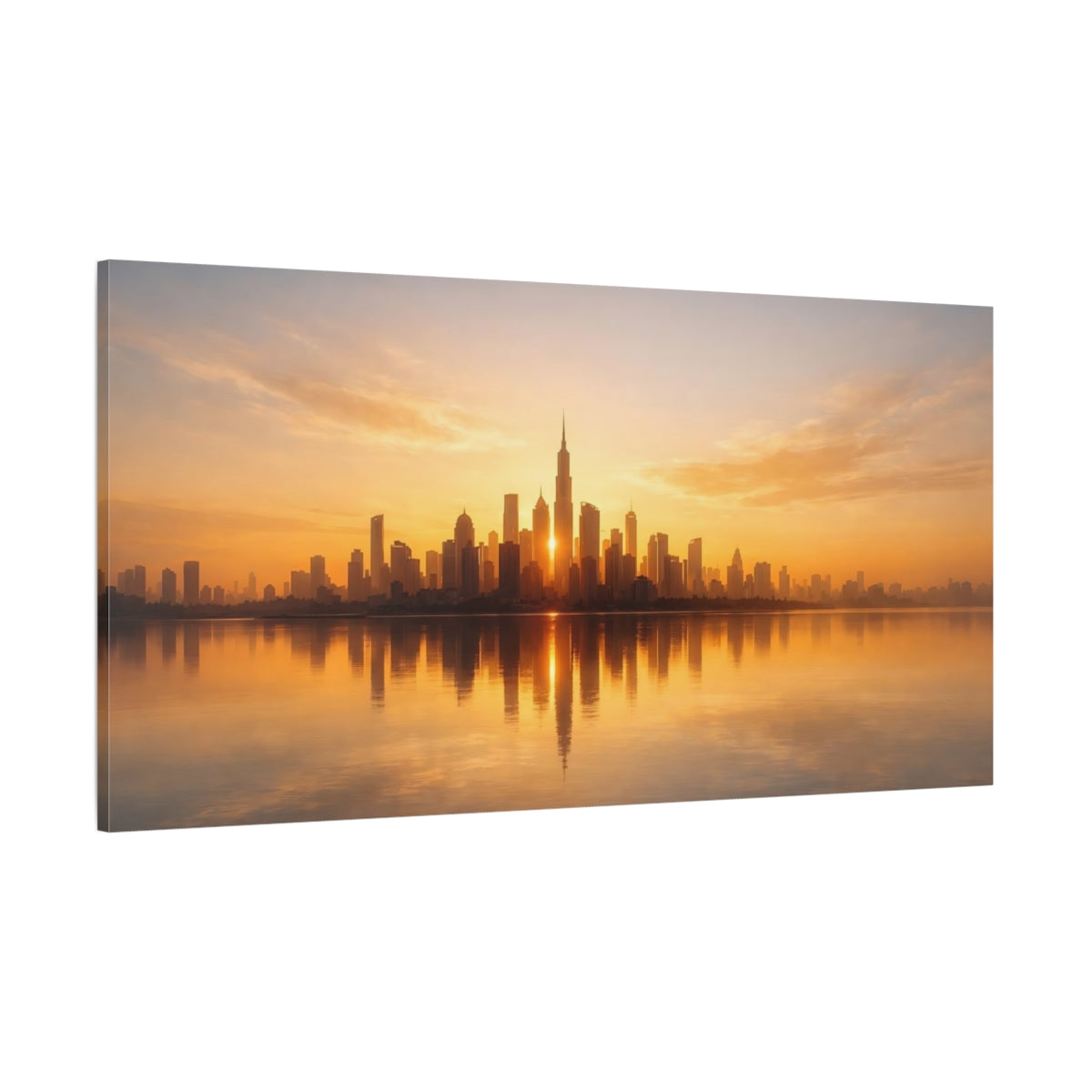 Main Mockup. Abstract City Skyline Golden Cityscape shown as stretched canvas wall art