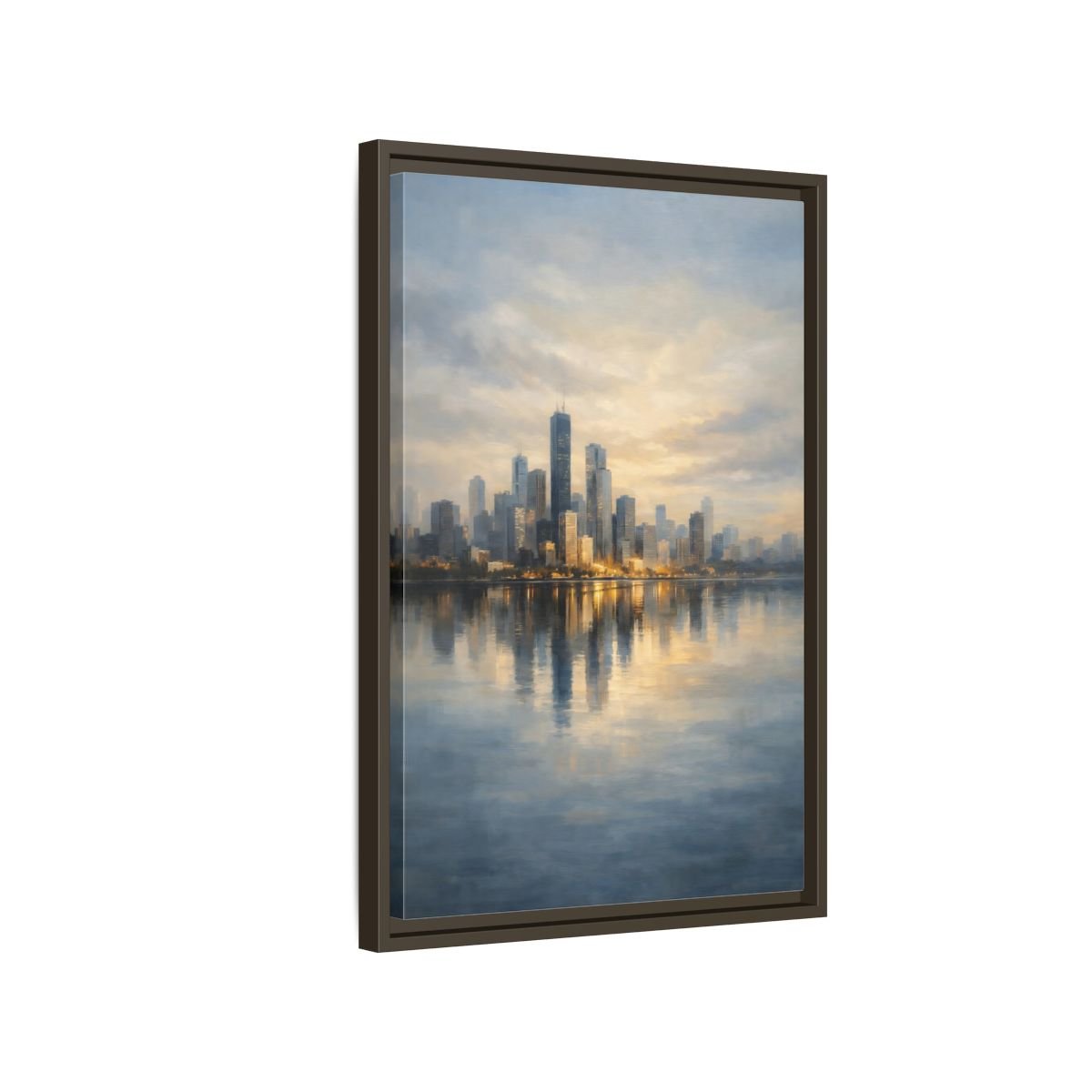 Abstract City Skyline Golden - Framed Canvas Wall Art Print - YesArtYes