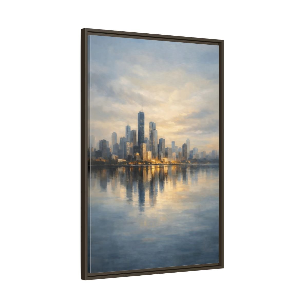 Abstract City Skyline Golden - Framed Canvas Wall Art Print - YesArtYes