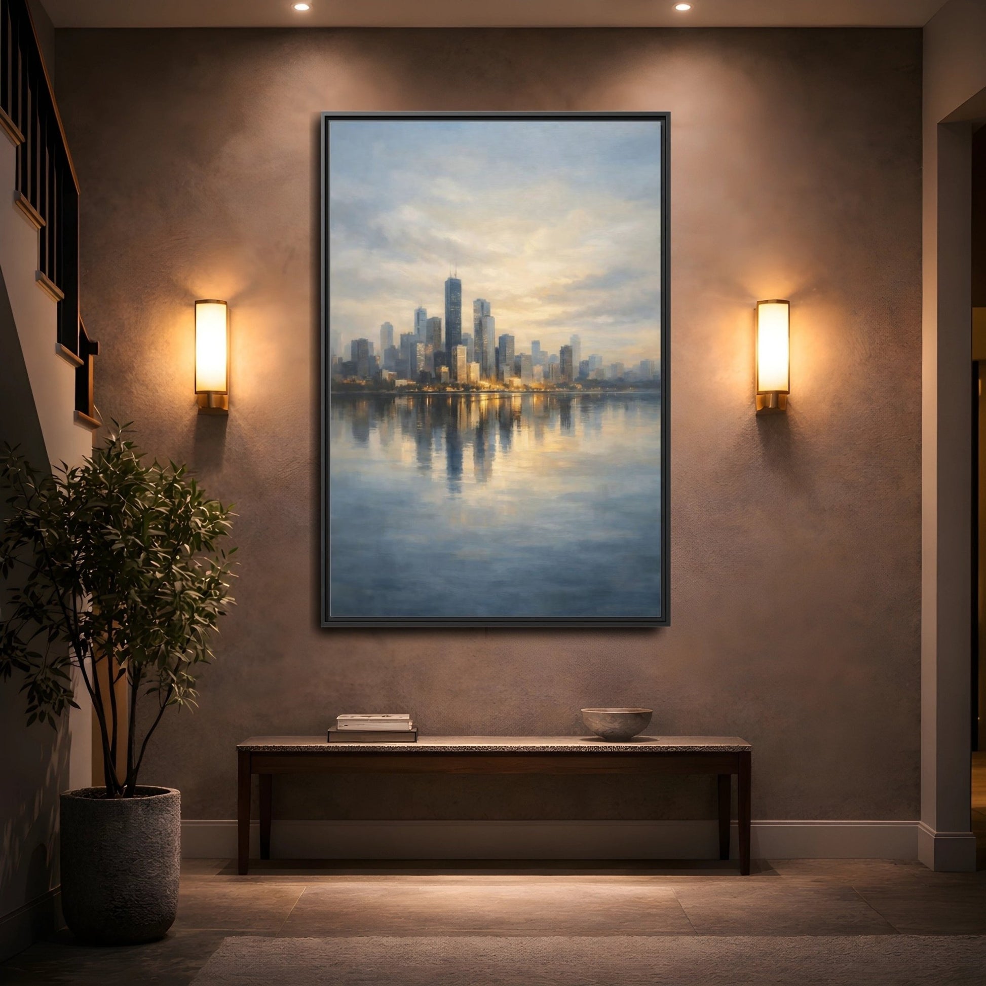 Abstract City Skyline Golden - Framed Canvas Wall Art Print - YesArtYes