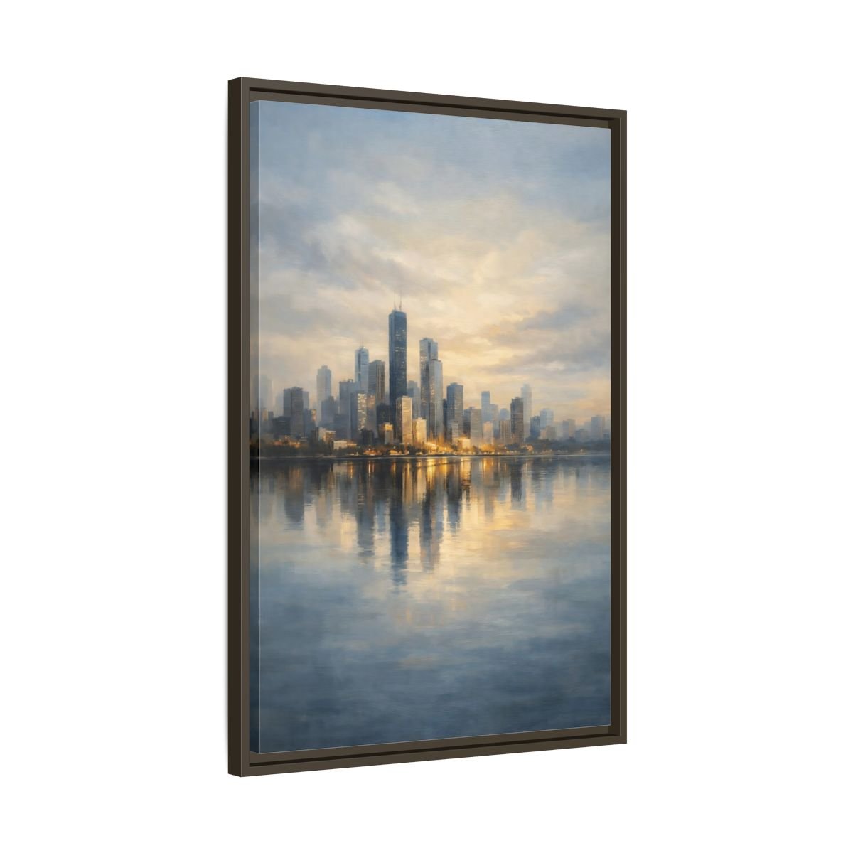 Abstract City Skyline Golden - Framed Canvas Wall Art Print - YesArtYes