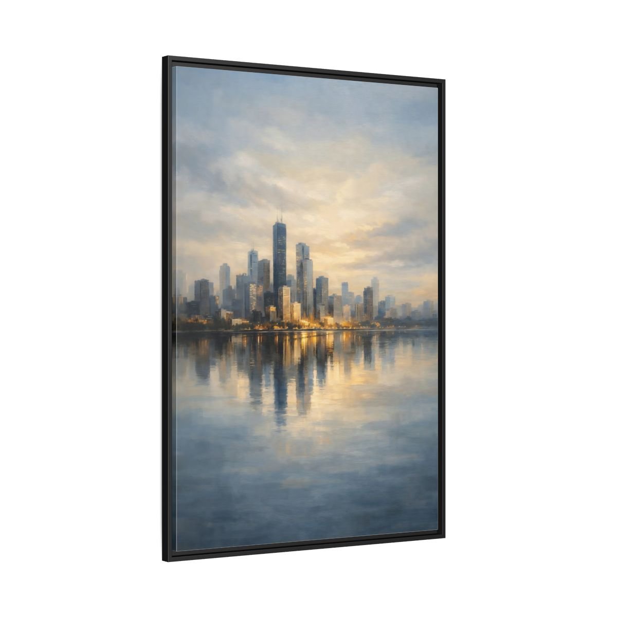 Abstract City Skyline Golden - Framed Canvas Wall Art Print - YesArtYes
