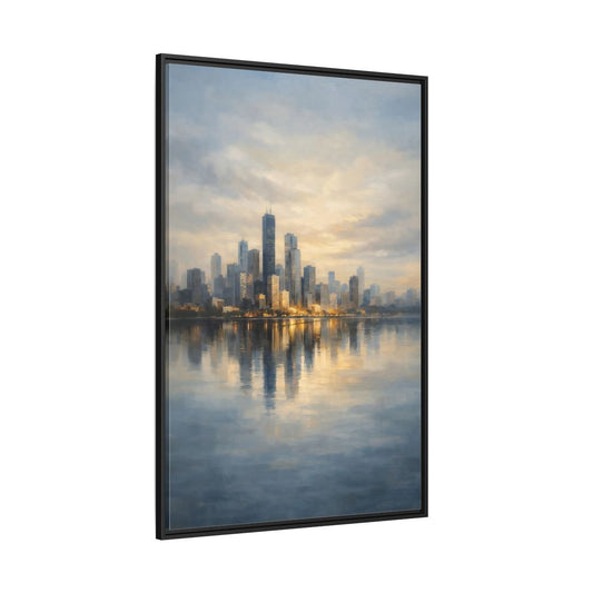 Abstract City Skyline Golden - Framed Canvas Wall Art Print - YesArtYes