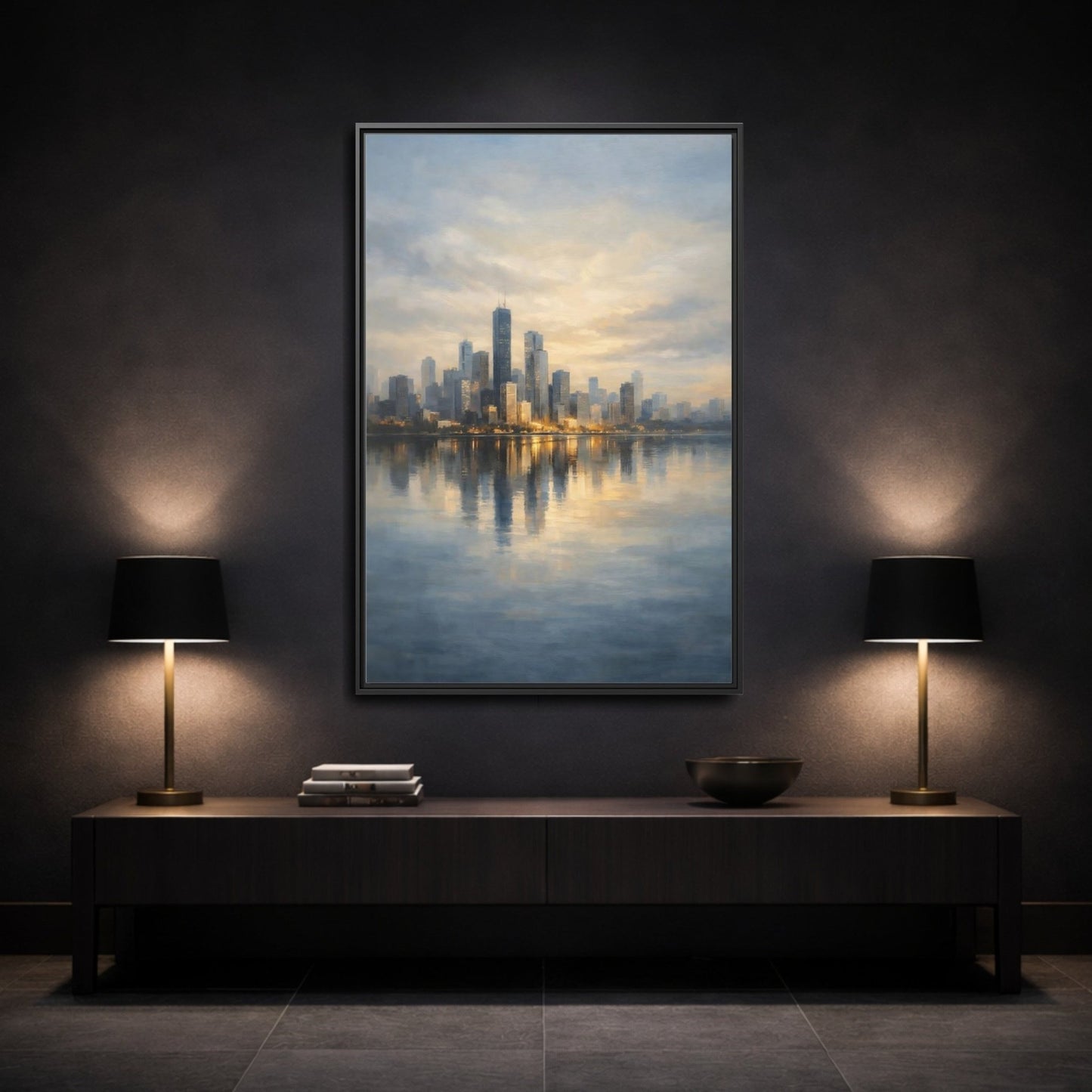 Abstract City Skyline Golden - Framed Canvas Wall Art Print - YesArtYes