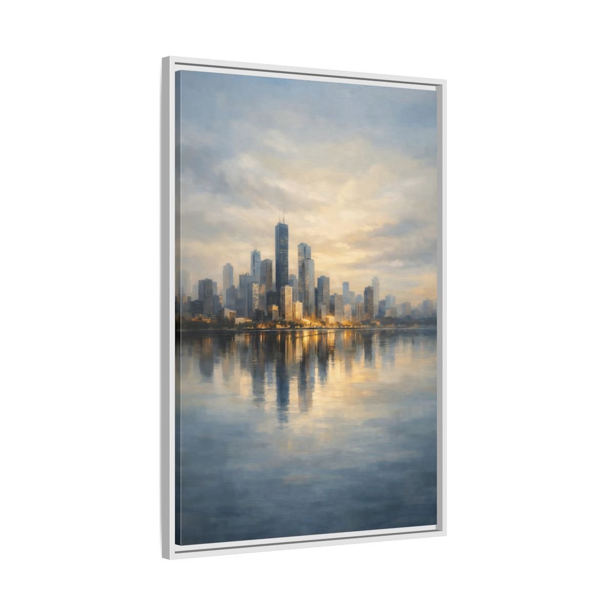 Abstract City Skyline Golden - Framed Canvas Wall Art Print - YesArtYes