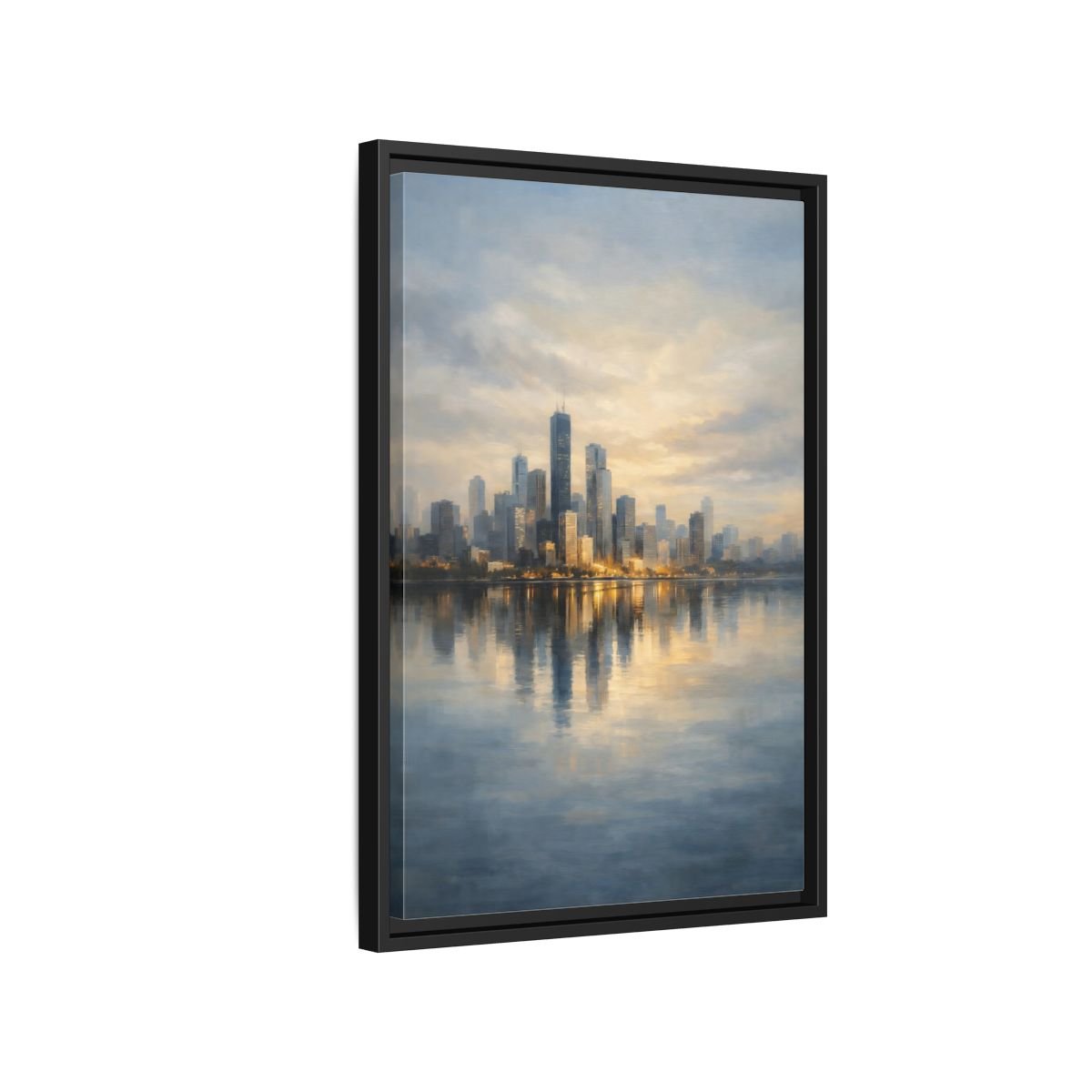 Abstract City Skyline Golden - Framed Canvas Wall Art Print - YesArtYes