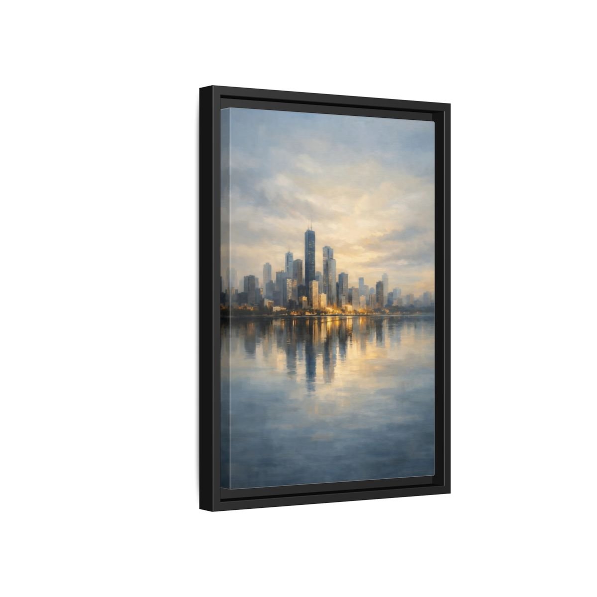 Abstract City Skyline Golden - Framed Canvas Wall Art Print - YesArtYes