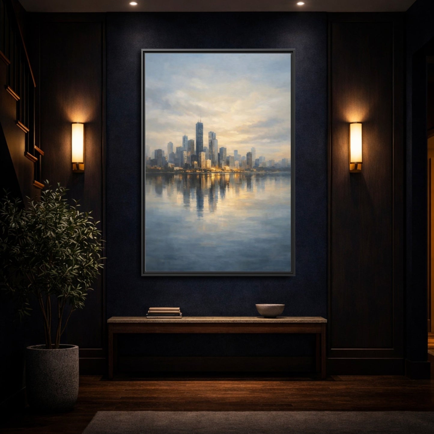 Abstract City Skyline Golden - Framed Canvas Wall Art Print - YesArtYes