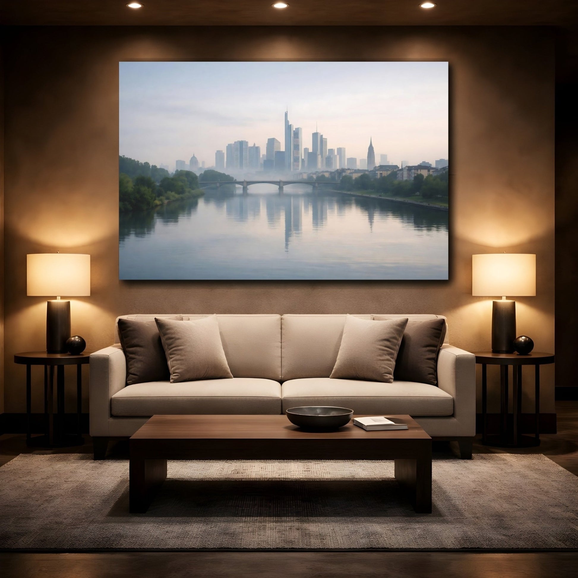 Abstract City Skyline Misty Blue - Canvas Wall Art Print - YesArtYes