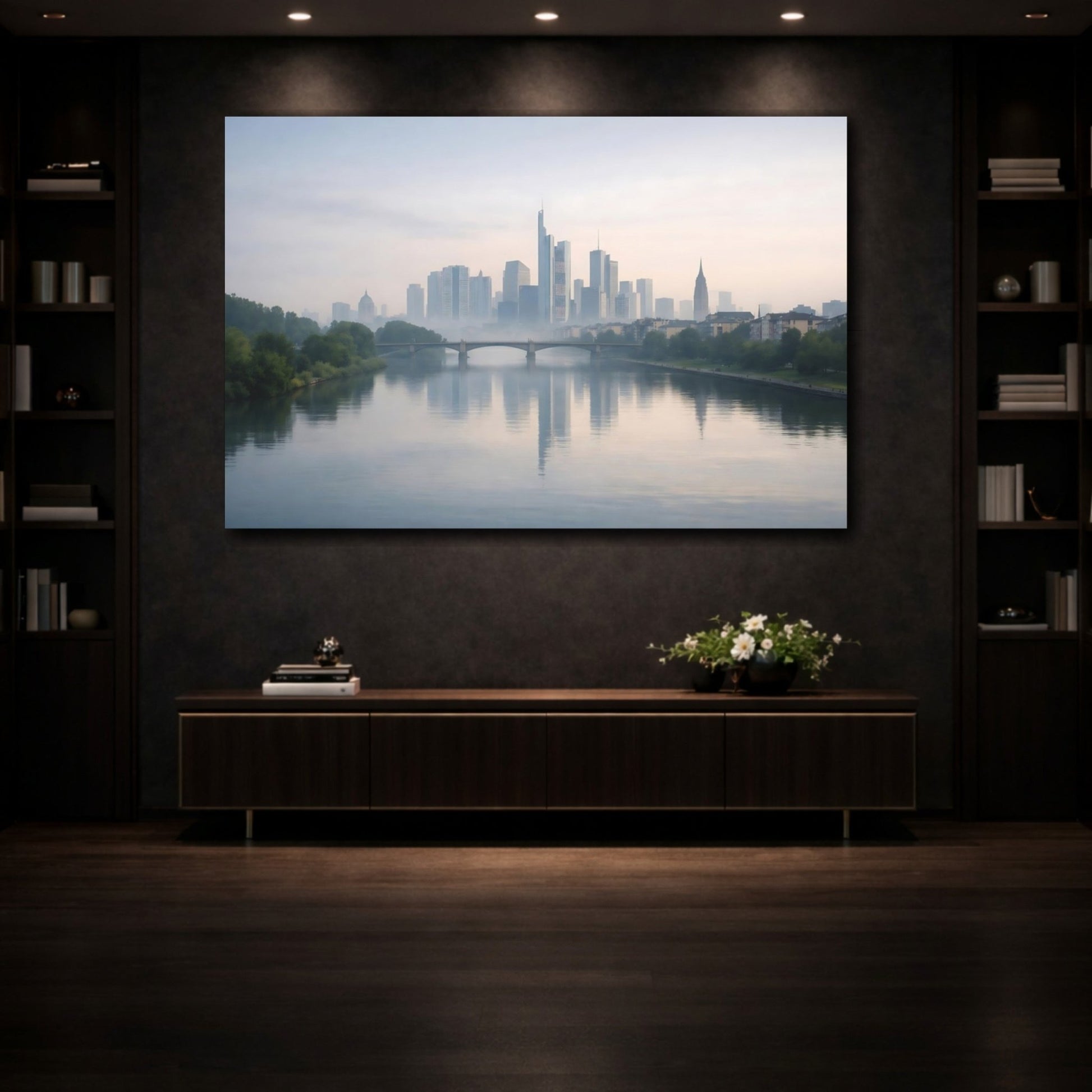 Abstract City Skyline Misty Blue - Canvas Wall Art Print - YesArtYes