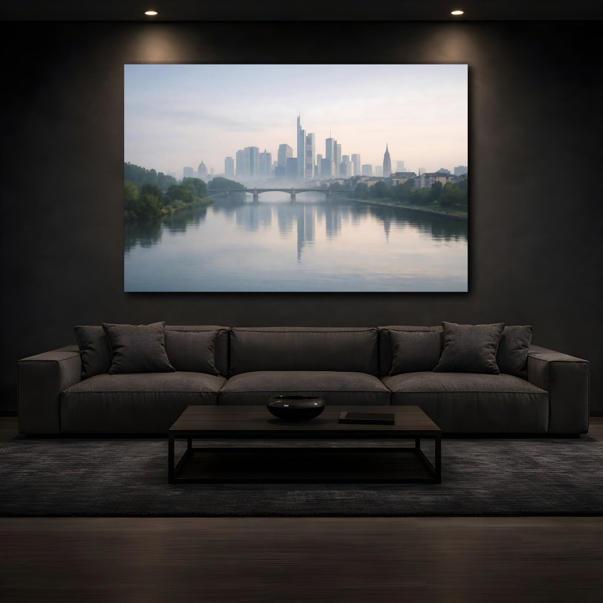 Abstract City Skyline Misty Blue - Canvas Wall Art Print - YesArtYes