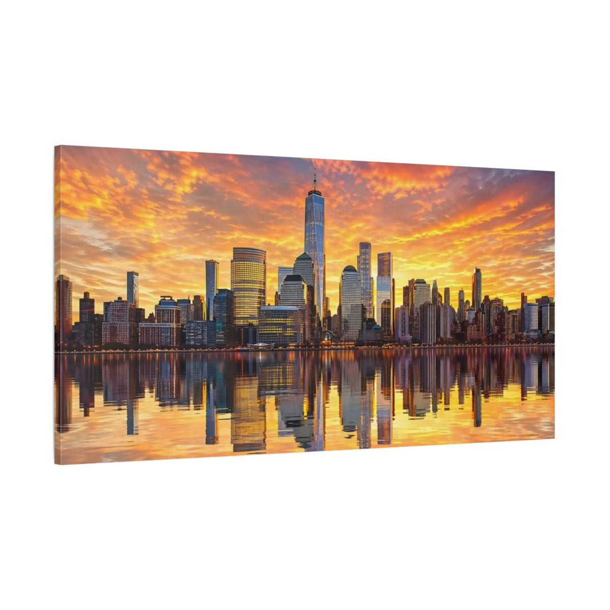 Side Mockup 2. Abstract City Skyline Orange Sunset Skyline shown as stretched canvas wall art
