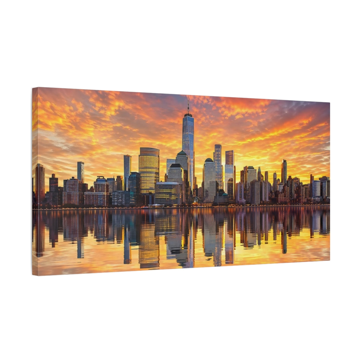 Side Mockup 1. Abstract City Skyline Orange Sunset Skyline shown as stretched canvas wall art