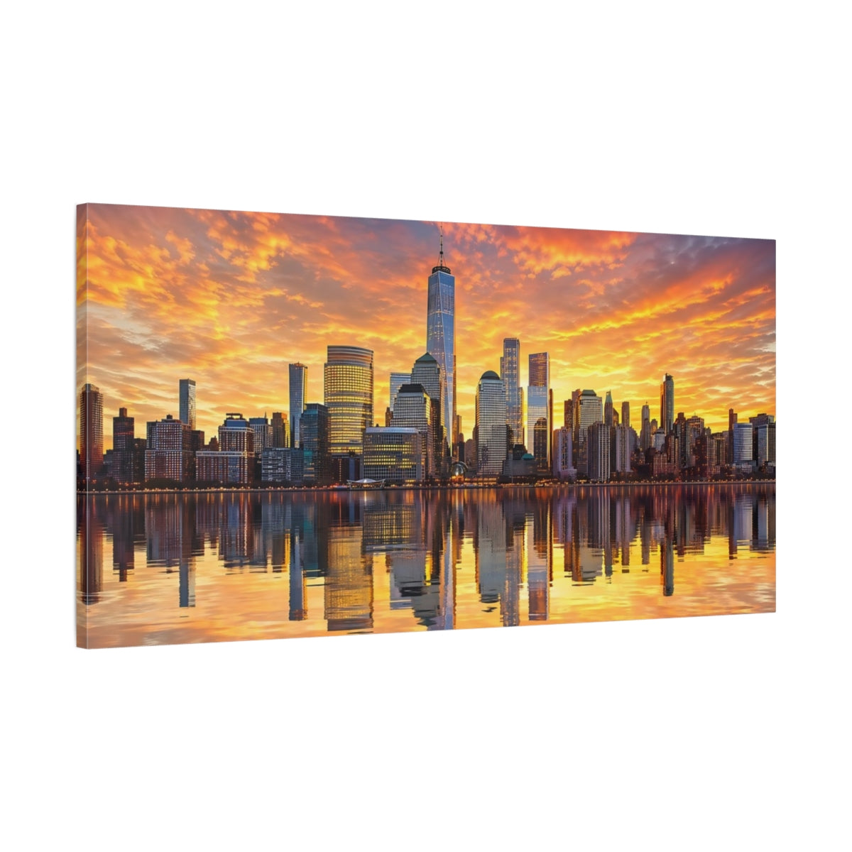 Main Mockup. Abstract City Skyline Orange Sunset Skyline shown as stretched canvas wall art
