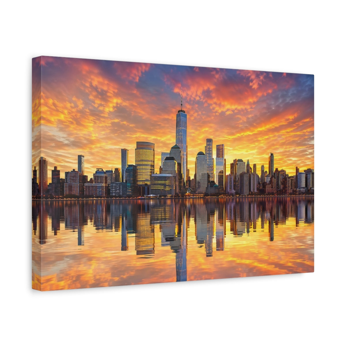 Side Mockup 4. Abstract City Skyline Sunset Cityscape shown as stretched canvas wall art