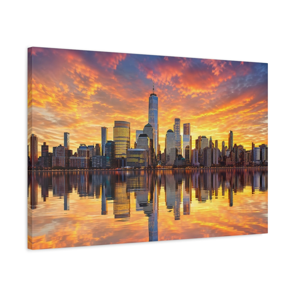 Side Mockup 2. Abstract City Skyline Sunset Cityscape shown as stretched canvas wall art