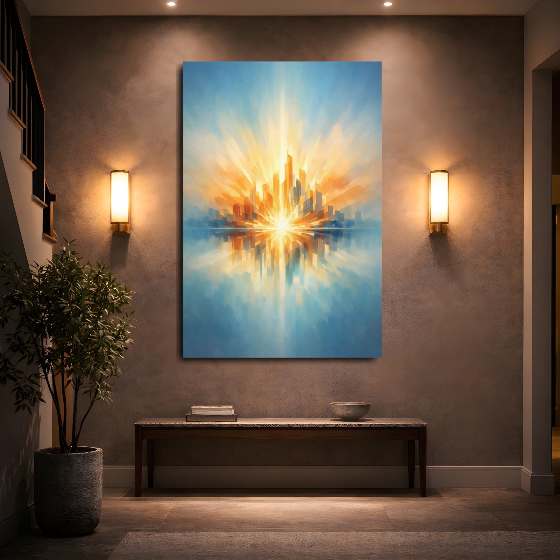 Mockup 4. Abstract Cityscape Abstract Cityscape shown as stretched canvas wall art