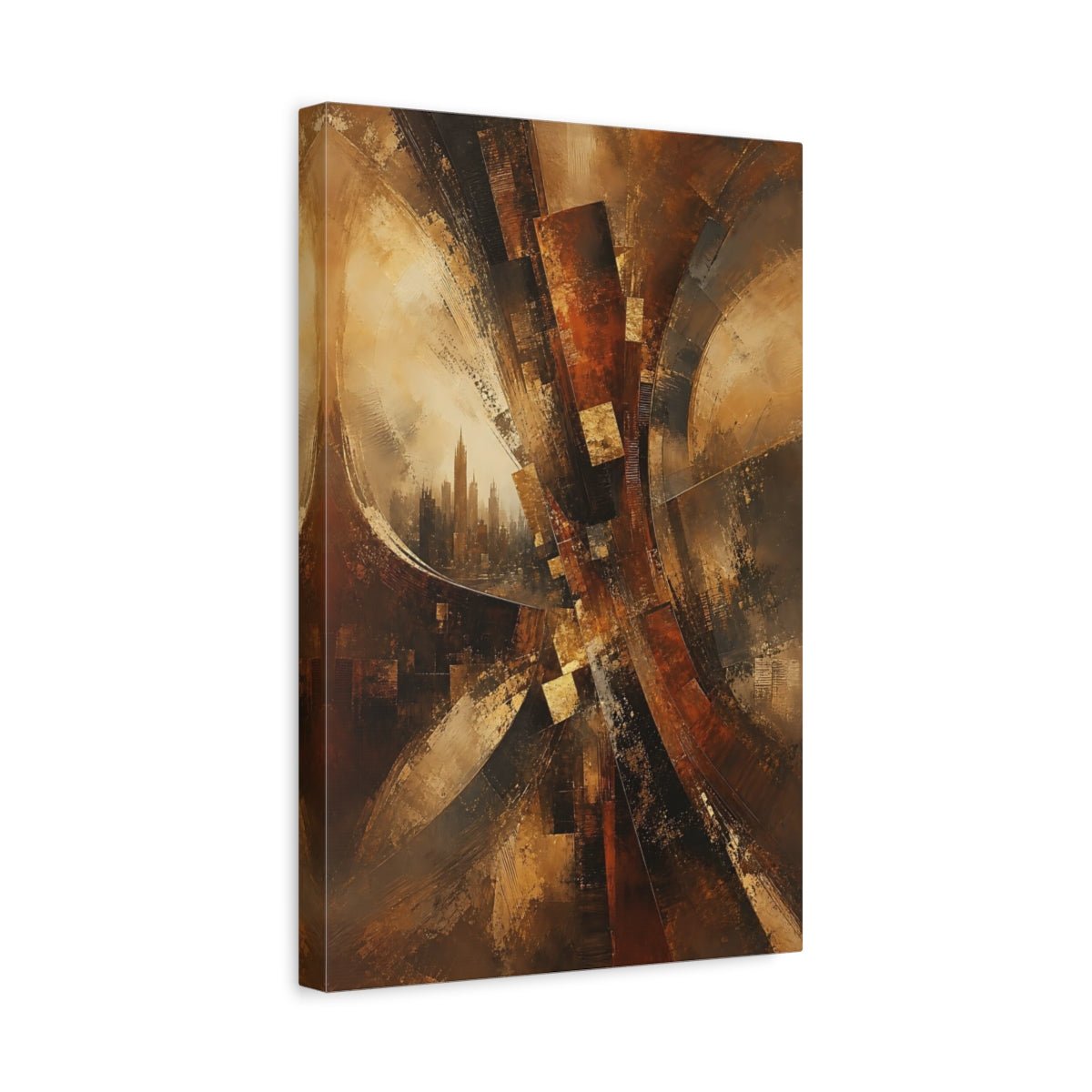 Abstract Cityscape Brown And Gold Canvas Print – Living Room, Above Console Table, - YesArtYes