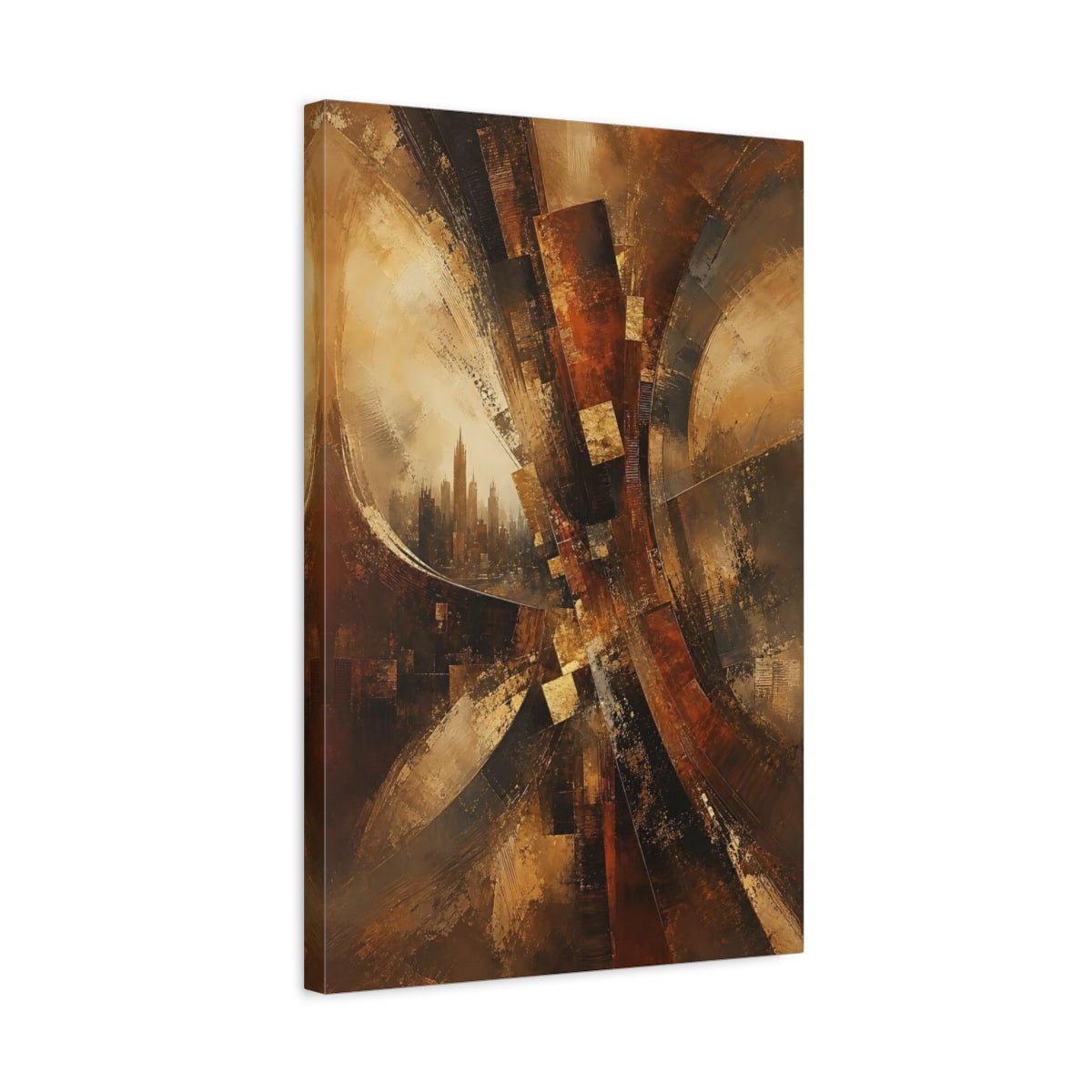 Abstract Cityscape Brown And Gold Canvas Print – Living Room, Above Console Table, - YesArtYes