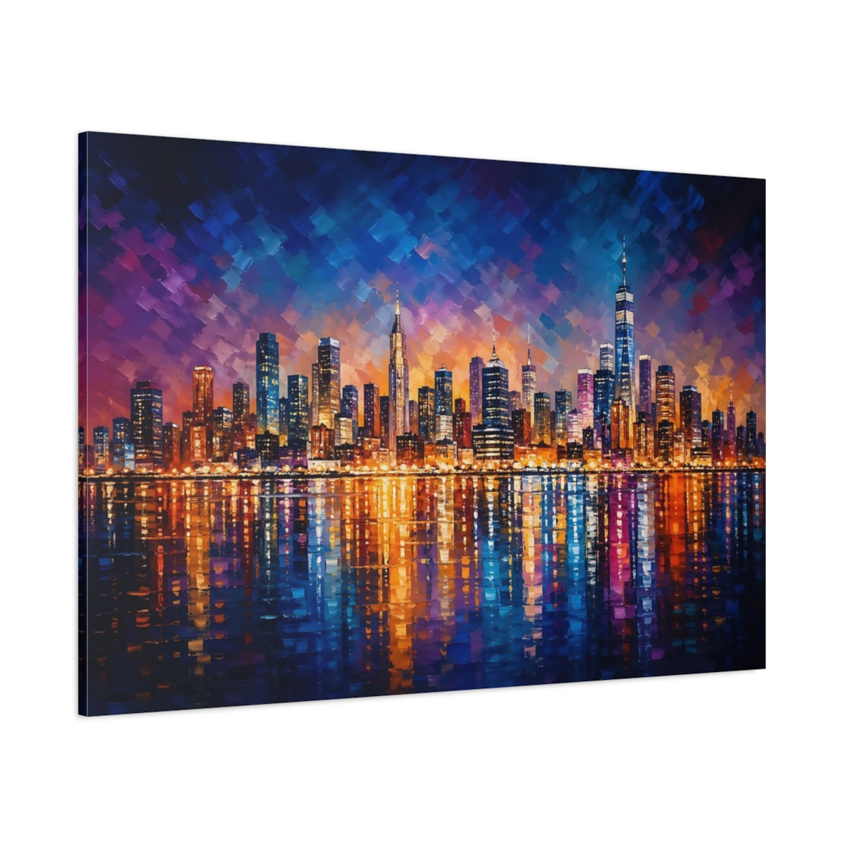 Side Mockup 1. Abstract Cityscape Colorful Cityscape shown as stretched canvas wall art